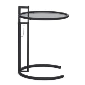 ClassiCon Verstellbarer Beistelltisch E1027 schwarzes Gestell Parsolglas graue Platte 